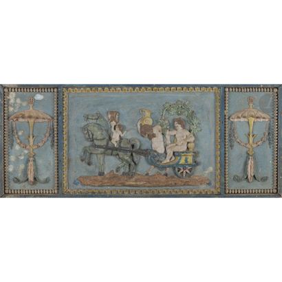 Neuf panneaux rectangulaires à décor de guirlandes...
