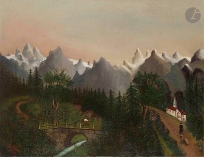 NAÏVE SCHOOL, late 19th century
Lively Landscape,...