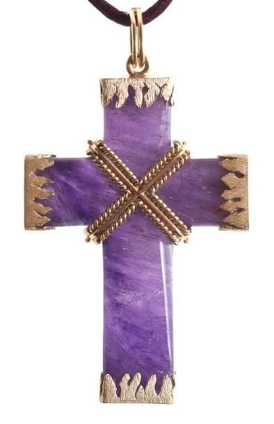 Pendentif croix en améthyste appliqué de...