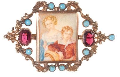 Broche en or jaune (14K) ornée d'une miniature...