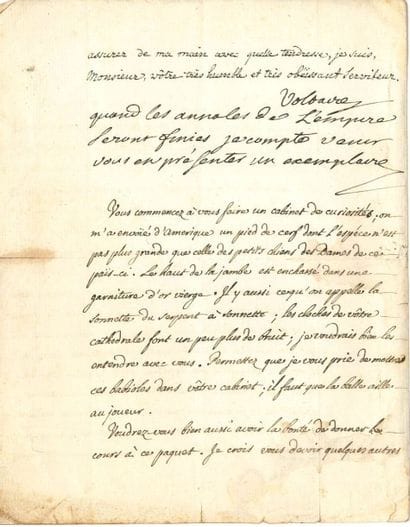 VOLTAIRE
L.S. «Voltaire» avec 3 lignes autographes,...