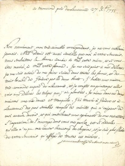 VOLTAIRE
L.S. «V» avec une ligne autographe,...