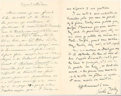 Emile zola (1840-1902)
L.A.S., Médan 30 juin...