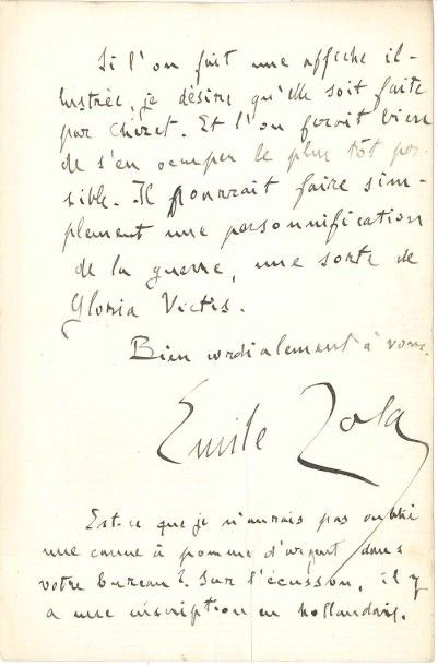 Emile zola
L.A.S., Paris 16 janvier 1892,...