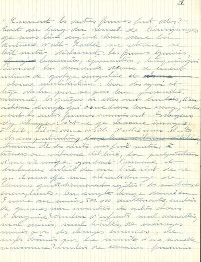 Simone de BEAUVOIR. Deux manuscrits autographes,...