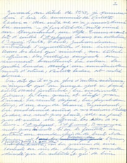 Simone de BEAUVOIR. Manuscrit autographe...