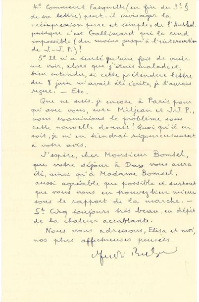 André BRETON (1896-1966). L.A.S., Saint-Cirq...