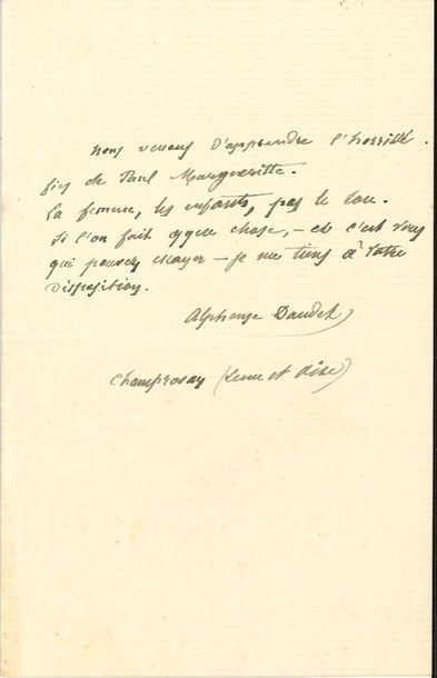 Alphonse DAUDET (1840-1897). L.A.S., Champrosay,...