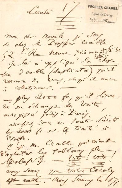 Charles BAUDELAIRE. L.A.S. « C.B. », [Bruxelles]...