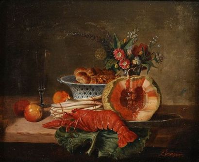 ECOLE DU XIXème Siècle

Nature morte au homard

Huile...