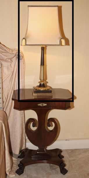 PAIR OF FLAMBEAUX with columnar shaft and...