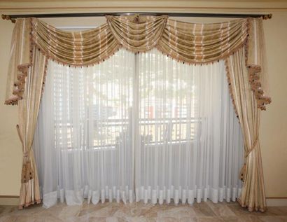 PAIR OF DOUBLE CURTAINS (235 x 160 cm) AND...