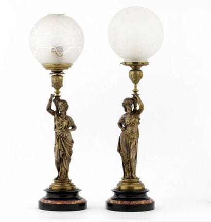 PAIR OF LAMP BASES

in the shape of an ancient...