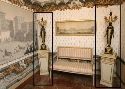 PAIR OF IMPORTANT CANDELABLE four-light caryatid-shaped...