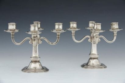 ERCUIS - Pair of four-light silver bronze...