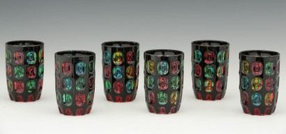 SUITE OF 6 ORANGEADE GLASSES in moulded polychrome...