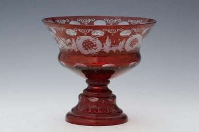 Glass bowl Red and white Bohemian Overlay...