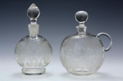 2 HUNTING ALCOHOL CARAFES, one of which has...