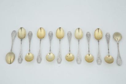 SUITE OF 12 SPOONS A MOKA silver Minerva...