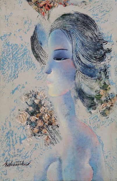 HO HUU THU (1942) 

Profil de femme aux fleurs...