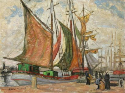 CARLOS-REYMOND (1884-1970) 

Vue d'un port...
