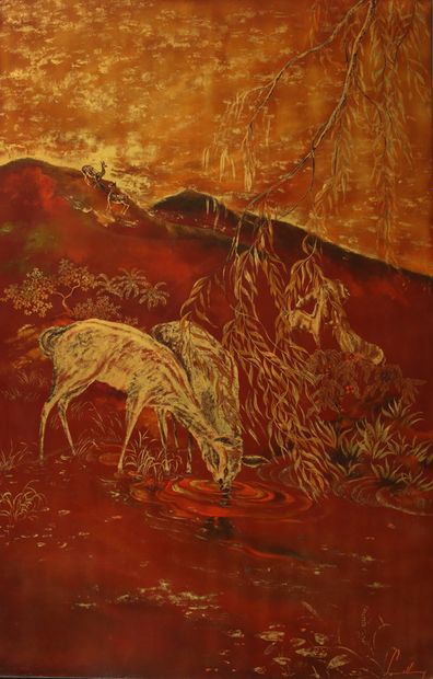 Lê THY (1919-?) 

Biches dans un paysage...