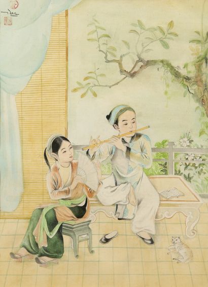 Tran DAC (Né en 1922) 

Jeune musicien 

Encre...