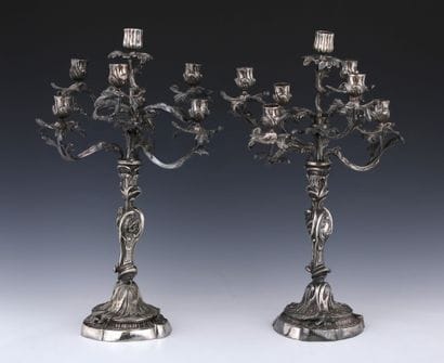 PAIR OF CANDELABRES with 7 lights in silvered...