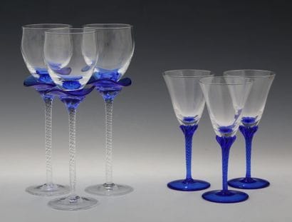 SET OF 12 LARGE white and blue crystal GLASSES...
