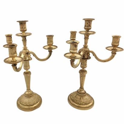 PAIR OF SILVERED BRONZE TABLE CANDELABRES...