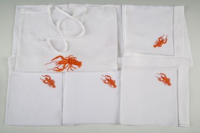 SET OF 6 Lobster towels in white linen Modern...