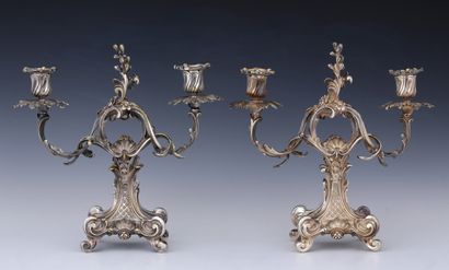 Pair of two-light Regency style silvered...
