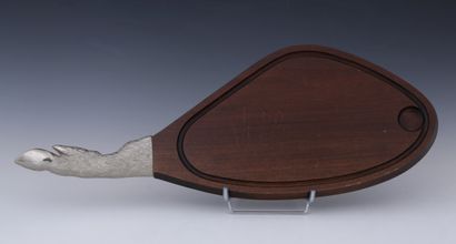 Oblong cutting board in exotic wood and pewter...