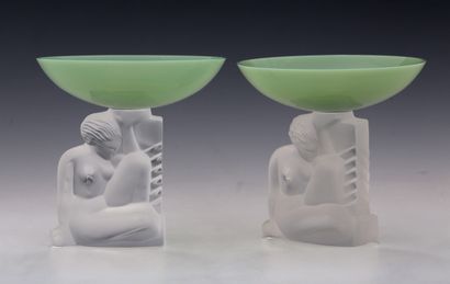 CRYSTAL OF SEVRES - Pair of green celadon...