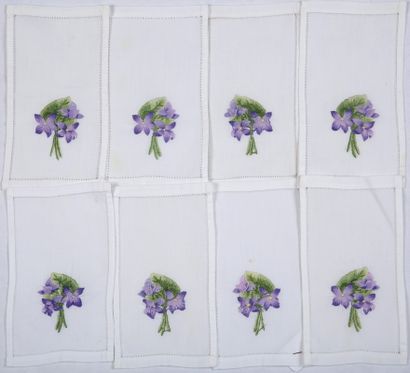 SET OF 8 LUNCH TOWELS in white linen embroidered...