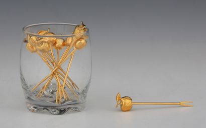 SET OF 12 GOLDEN METAL COCKTAIL PIQUES Modern...