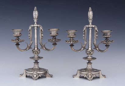 PAIR OF SMALL TWO LIGHT TABLE CANDELABRES...