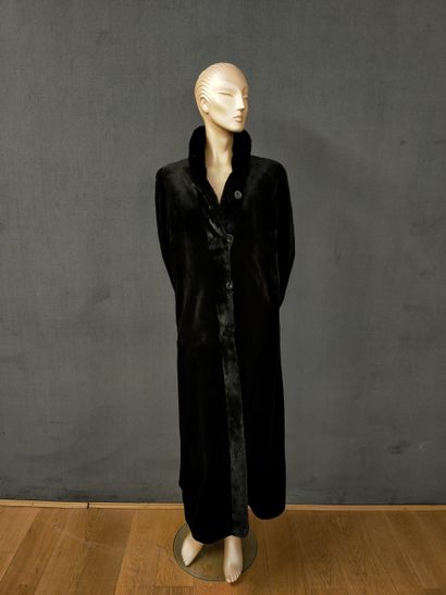 PELISSE REVERSIBLE en soie noire et vison...