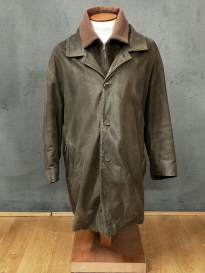 BRICE BERGER - MANTEAU D'HOMME en cuir chocolat...