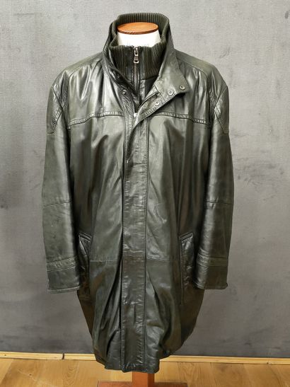 HUGO BOSS - MANTEAU D'HOMME en cuir anthracite,...
