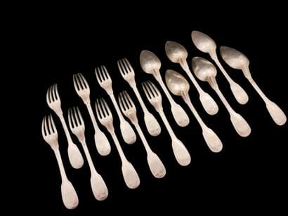 9 FOURCHETTES ET 6 CUILLERES DE TABLE XIXème...