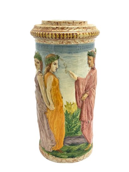 IMPORTANT VASE EN FAIENCE POLYCHROME - Italie...