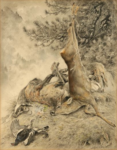 Still life with deer and mountain fauna

(chamois,...