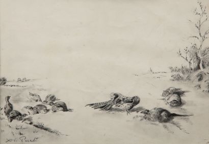 Partridges and pheasants powdering themselves

Charcoal

Signed...