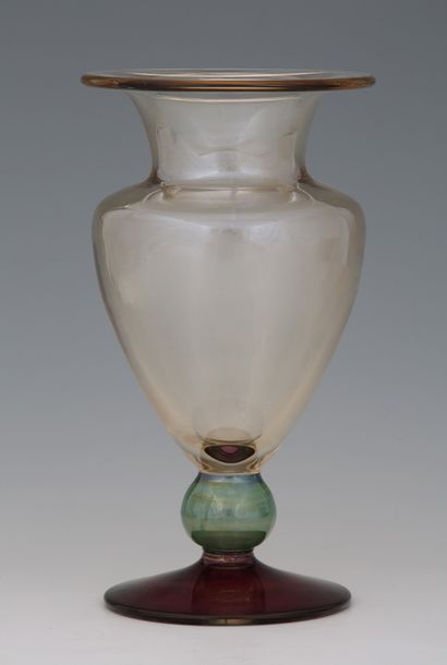 MURANO - VASE AMPHORE en verre de trois couleurs...