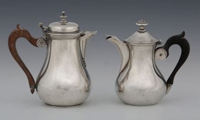 TWO SMALL MARABOUT JUGS in Minerva silver...