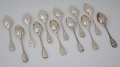 SET OF 12 COFFEE SPOONERS in Minerva silver...