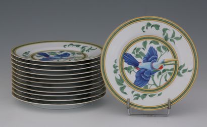 HERMES-LIMOGES - MODELE TOUCANS - 12 ASSIETTES...