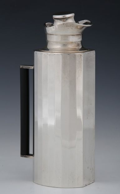 THERMOS à pans coupés en métal argenté par...