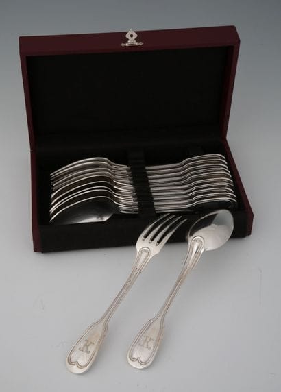 SET OF 6 TABLE COUVERTS in silver 950 Millièmes...
